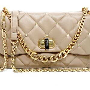 Badgley Mischka Quilted Crossbody Bag color taupe